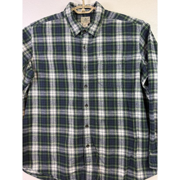 L.L.Bean Flannel Shirt Mens XL Green Blue Plaid Traditional Fit Button Down - Picture 2 of 7